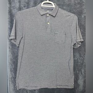x Vineyard Vines Polo Shirt Men S Blue Striped  100% Cotton Pocket Logo on Hem
